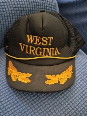 West Virginia Black Trucker Hat with Gold Embroidery Vintage